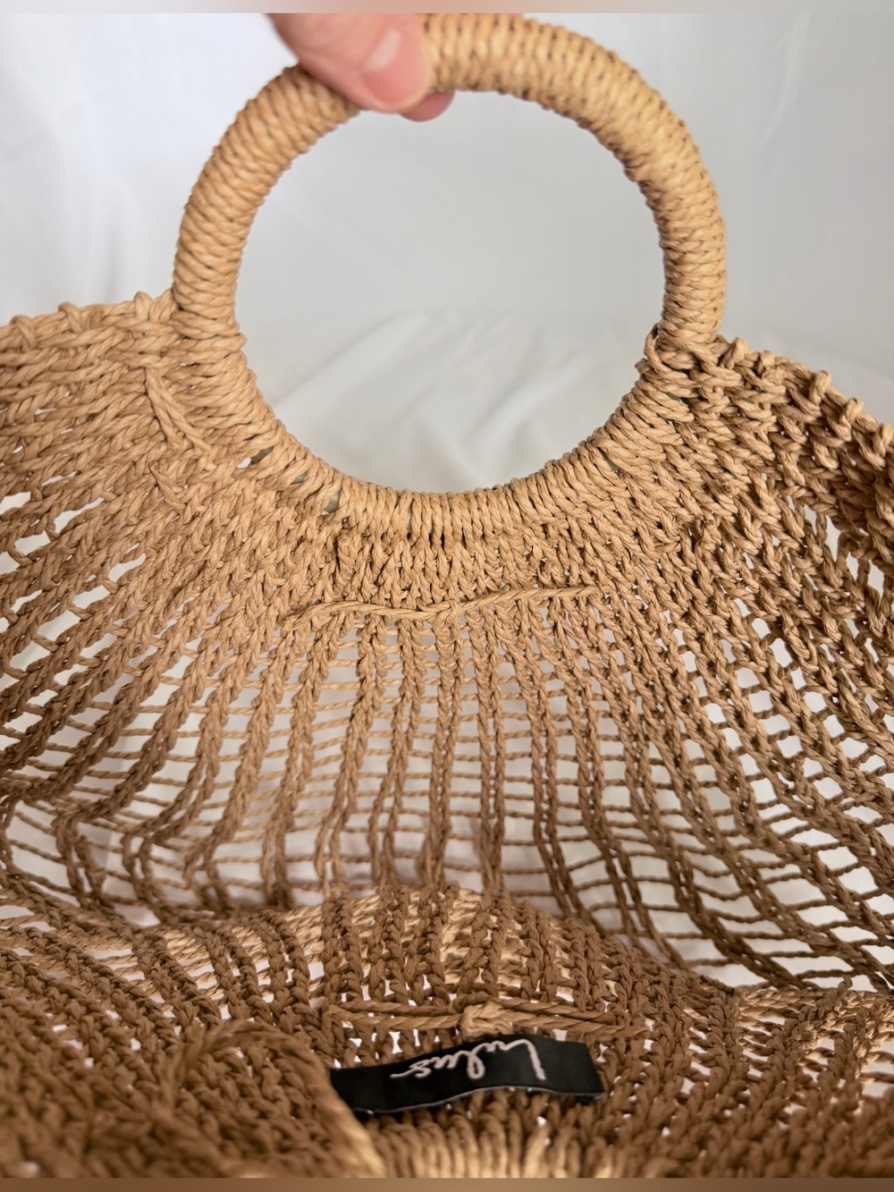 Lulus Woven Straw Tote Bag Round Handle Boho Beach Market Purse - Picture 7 of 10